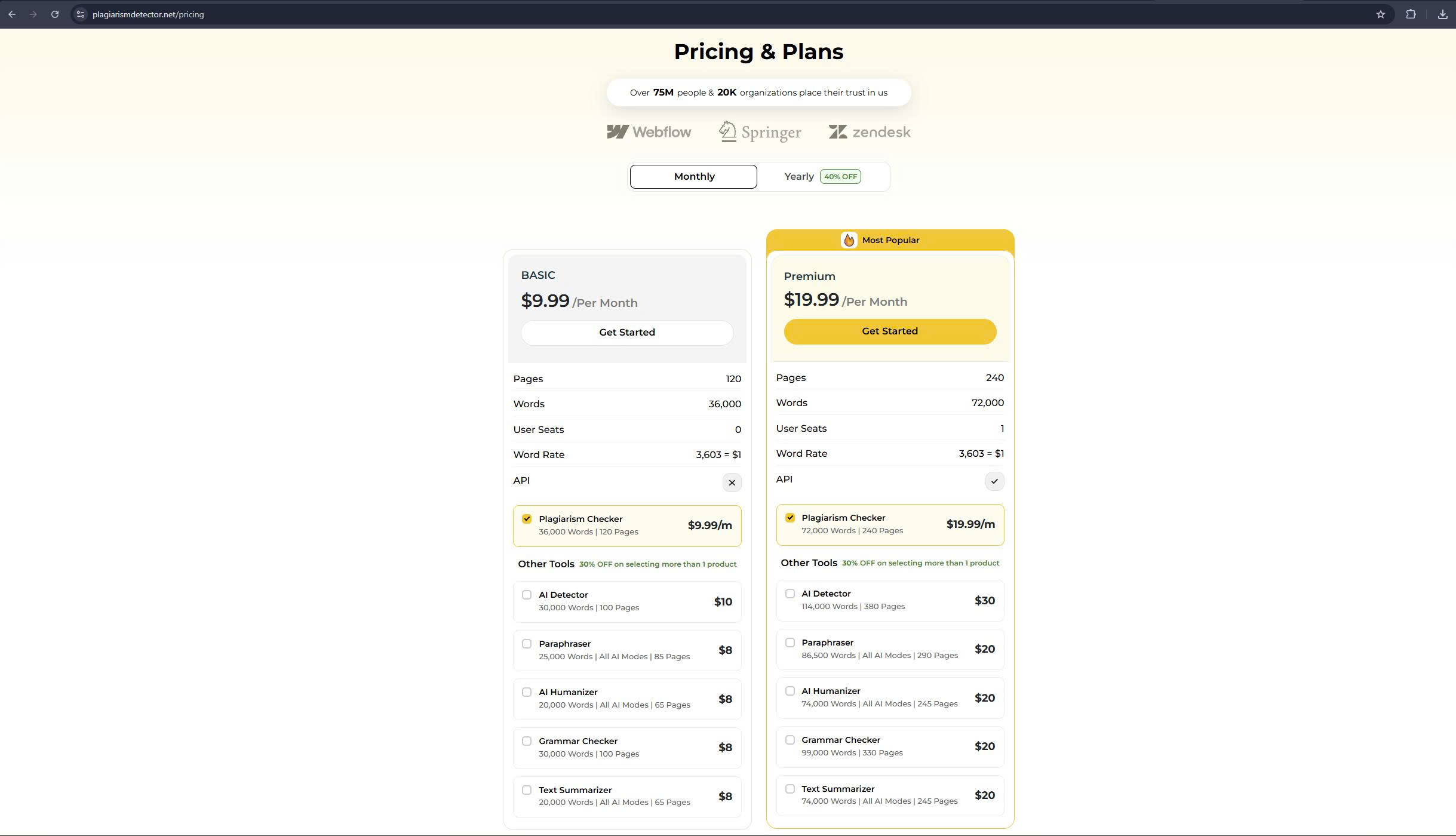 PlagiarismDetector.net Pricing