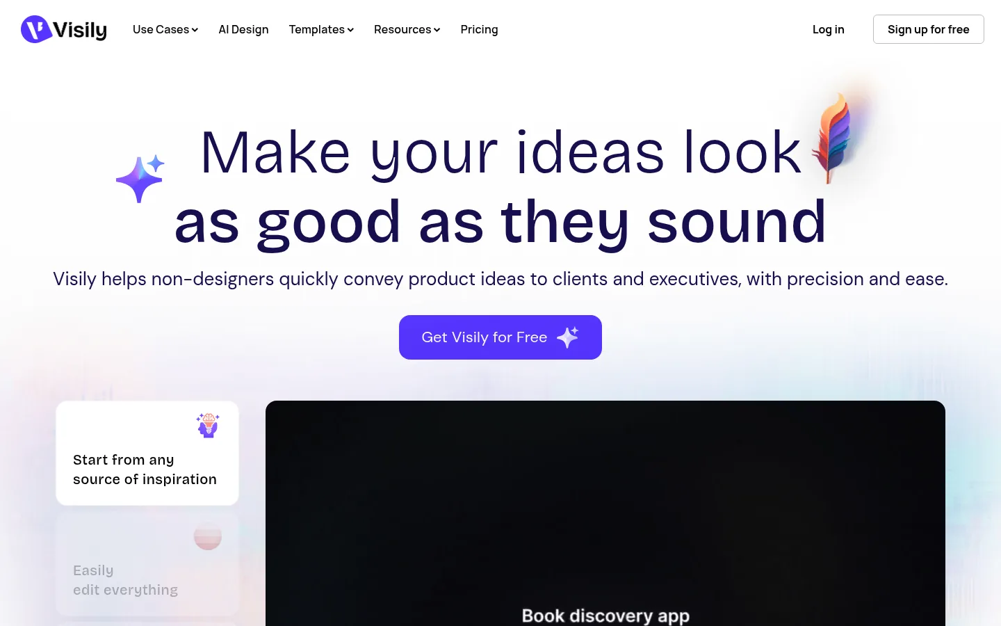 Visily website, showing the home page headline about making ideas look as good as they sound