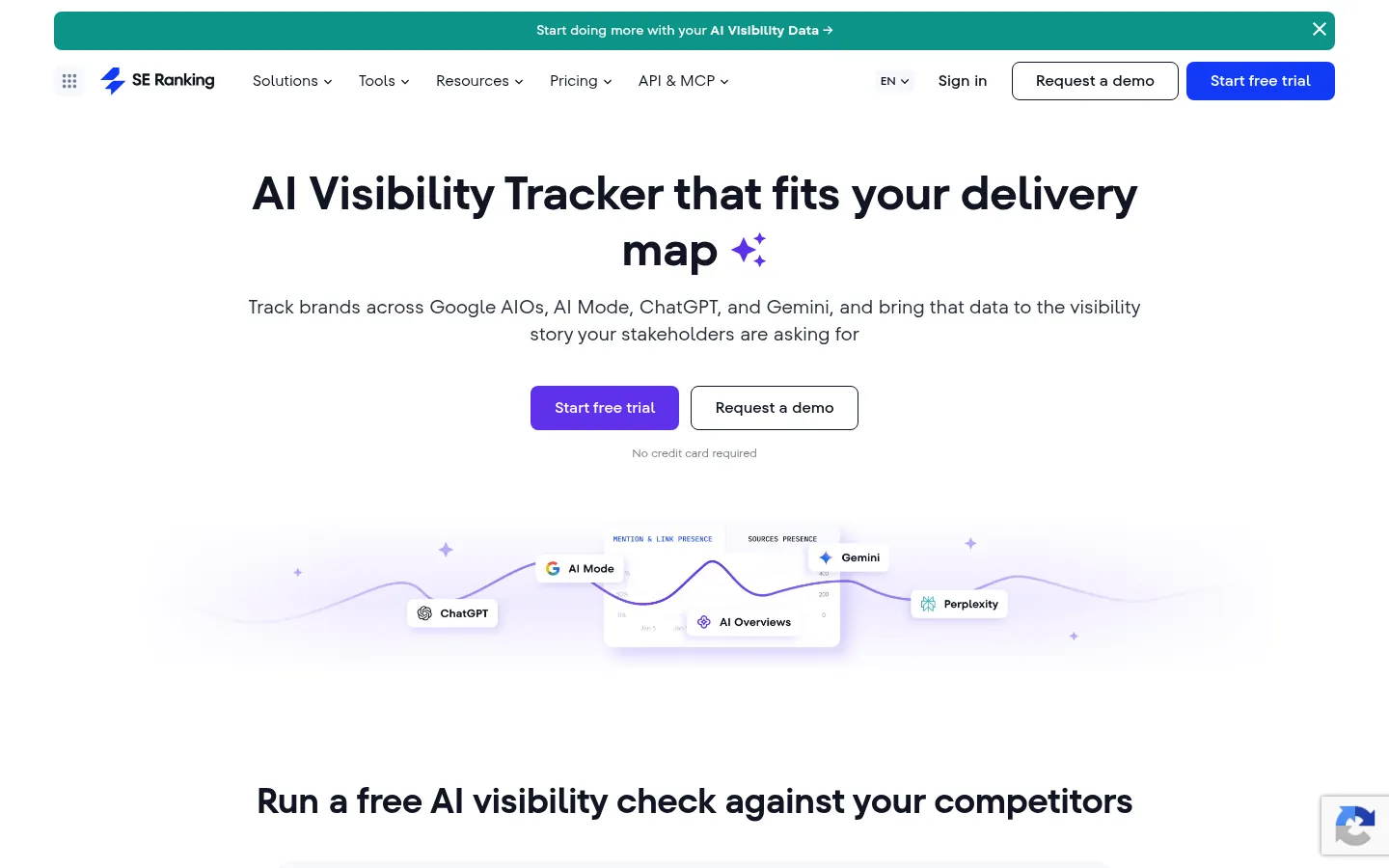 SE Ranking website, showing the AI Visibility Tracker page