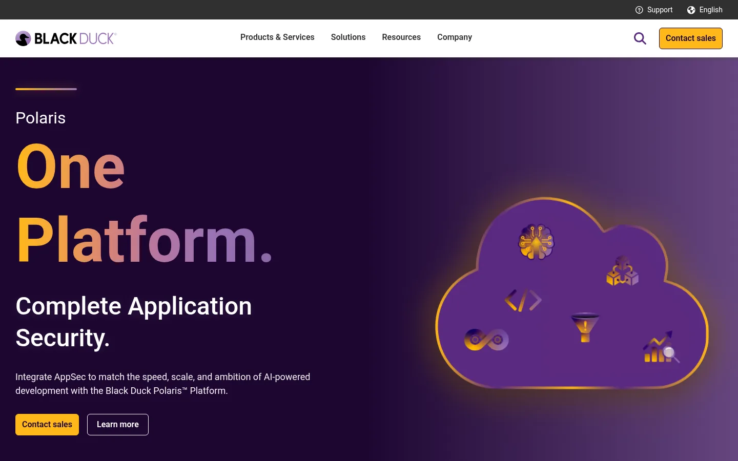 Black Duck website, showing the home page headline about the Polaris platform for application security