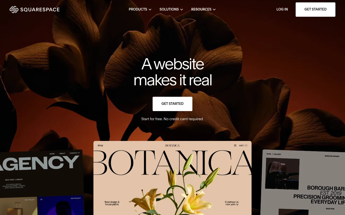 Squarespace website, showing the home page headline about making a website real over template previews