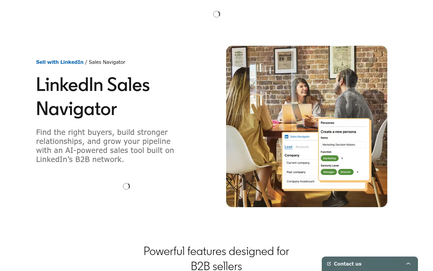 LinkedIn Sales Navigator website, showing the LinkedIn Sales Navigator banner beside a product preview