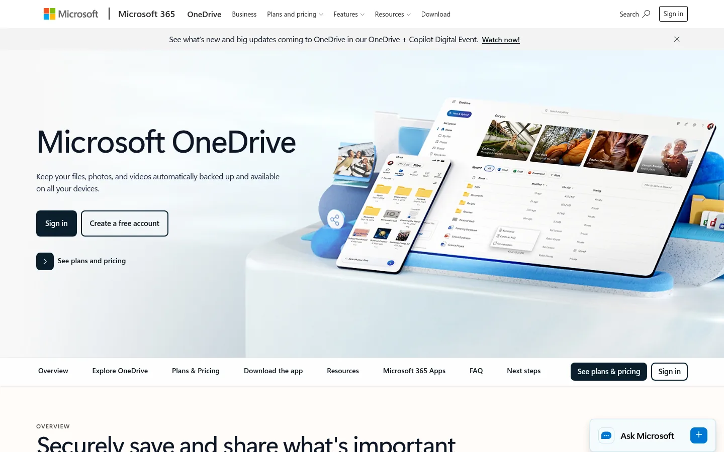 Microsoft Teams, SharePoint and OneDrive website, showing the homepage