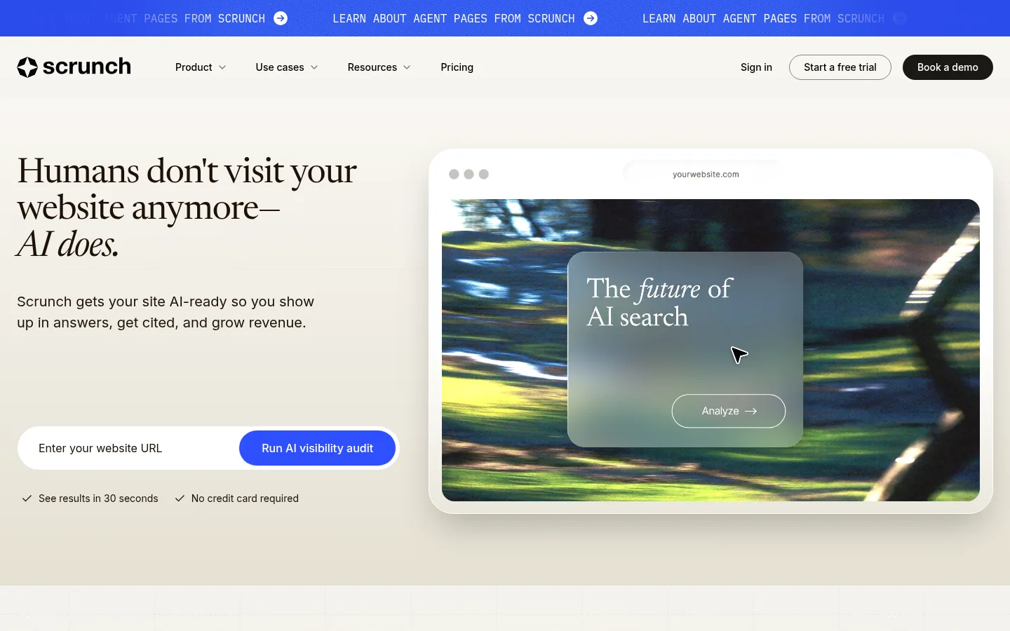 Scrunch website, showing the homepage