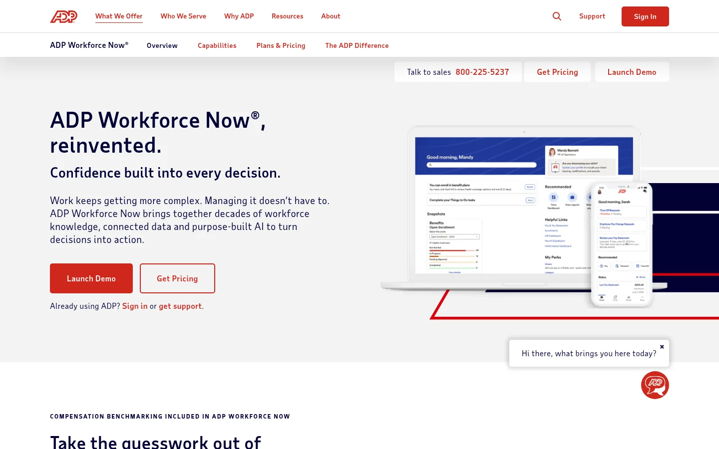 ADP Workforce Now website, showing the homepage