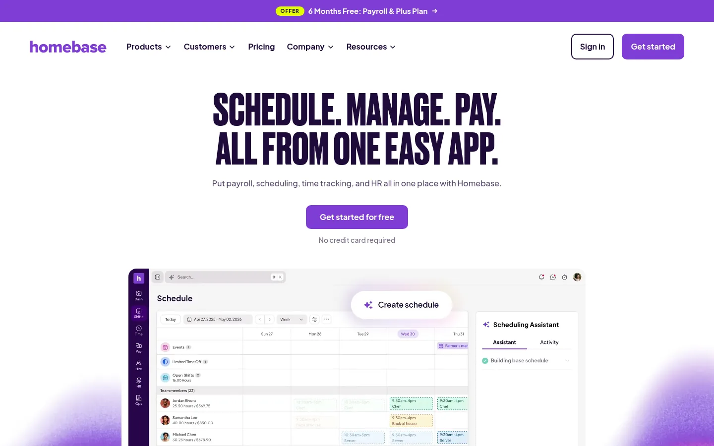 Homebase website, showing the homepage