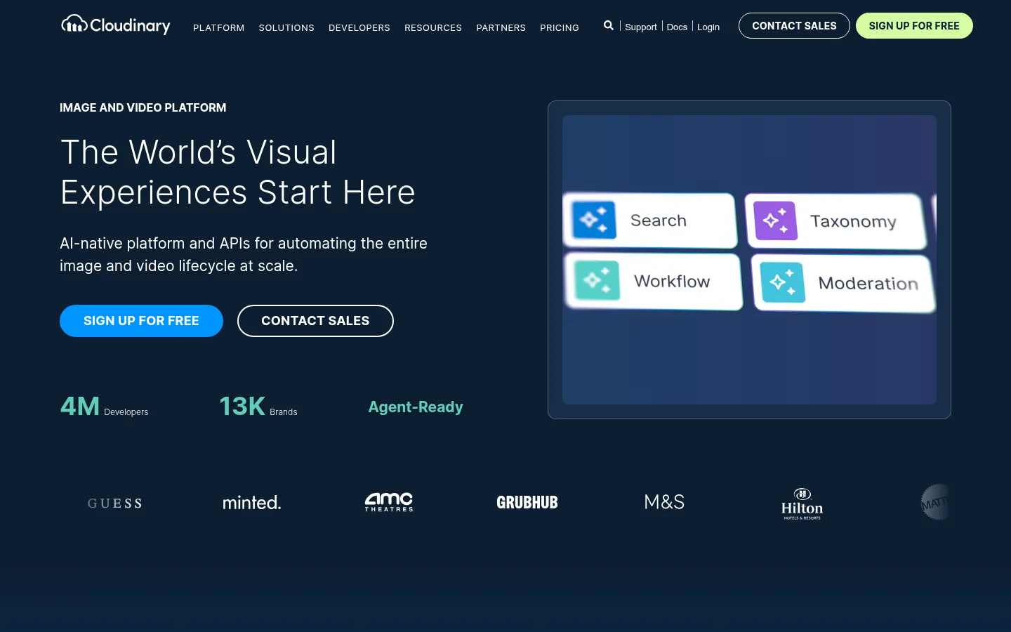Cloudinary website, showing the homepage