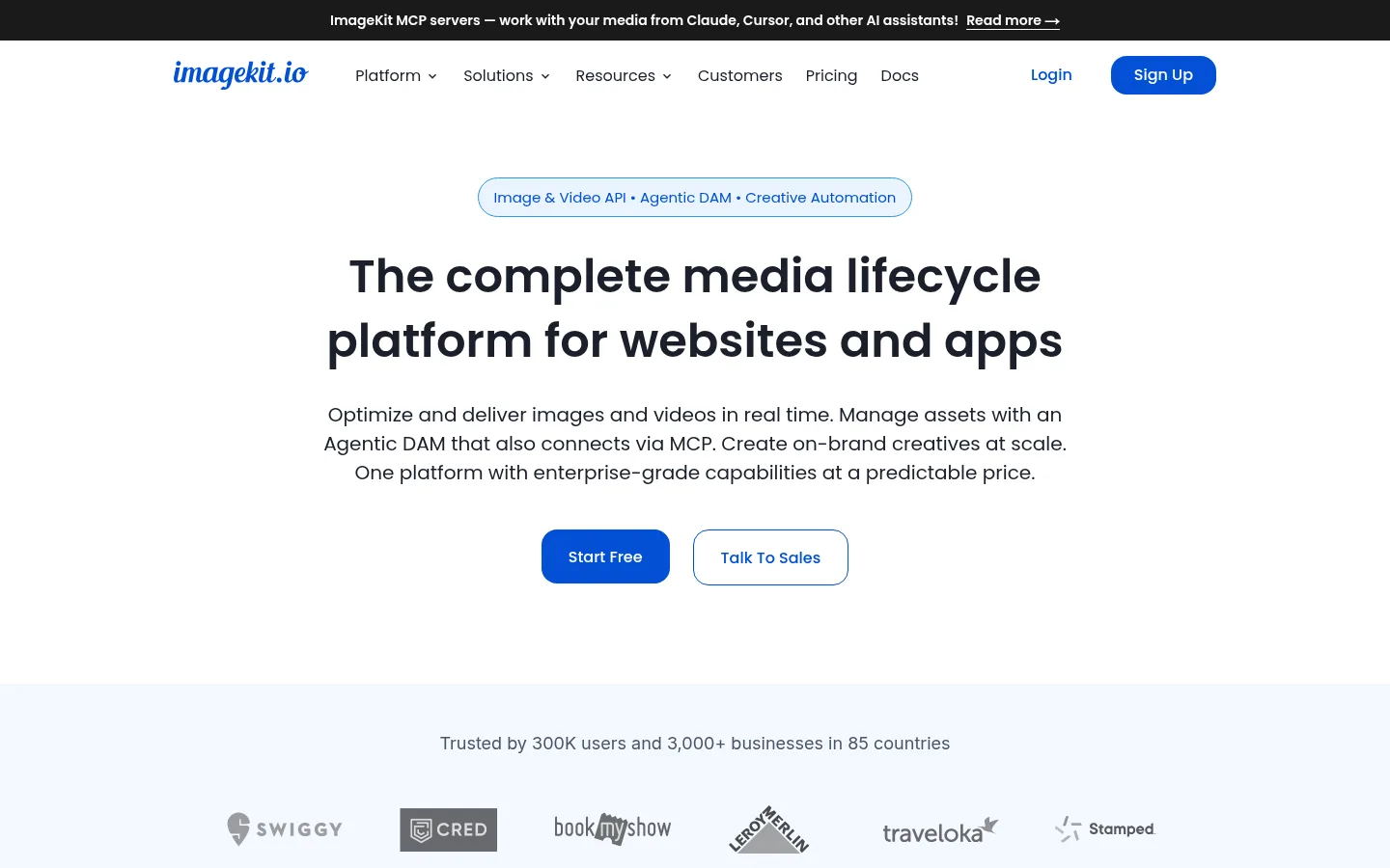 ImageKit website, showing the homepage