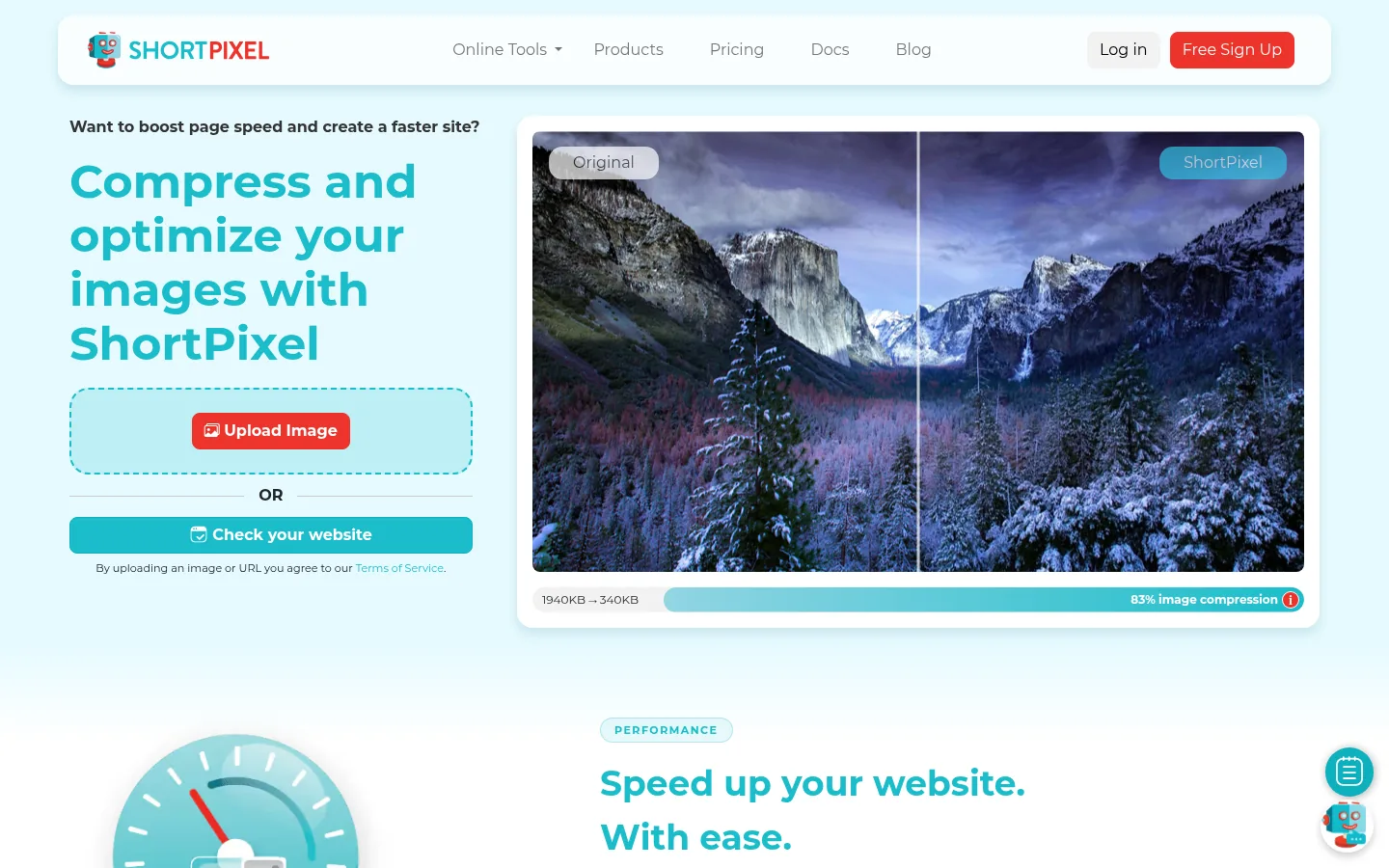 ShortPixel website, showing the homepage