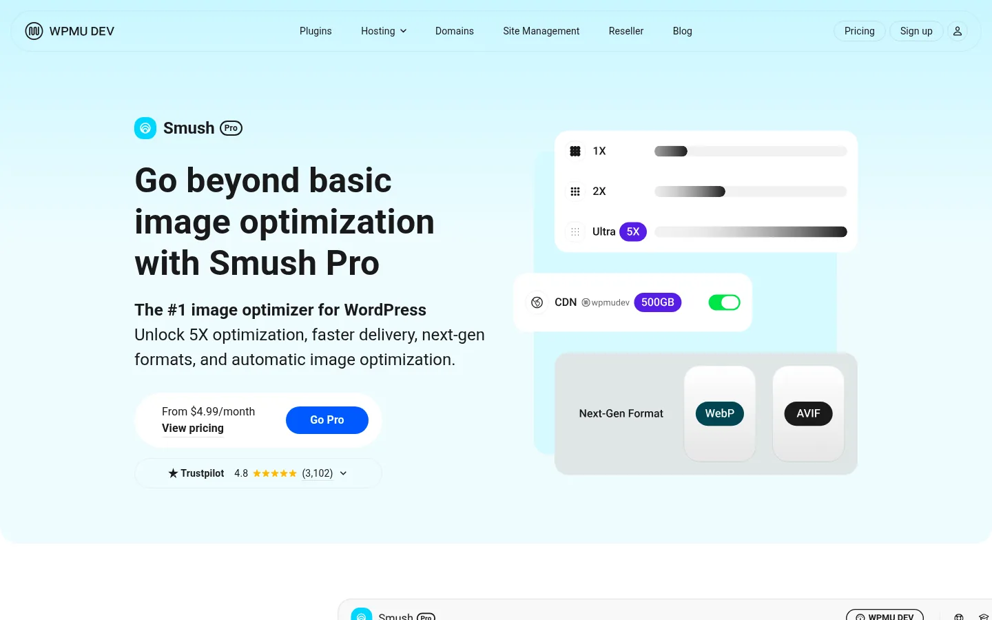Smush website, showing the homepage
