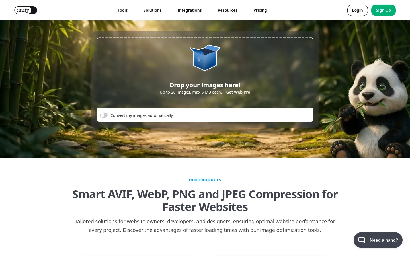 TinyPNG website, showing the homepage