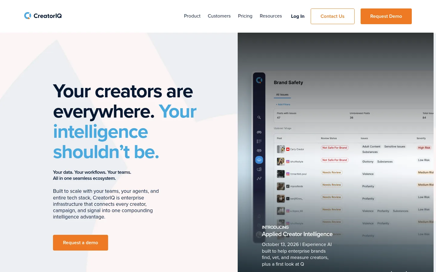 CreatorIQ website, showing the homepage