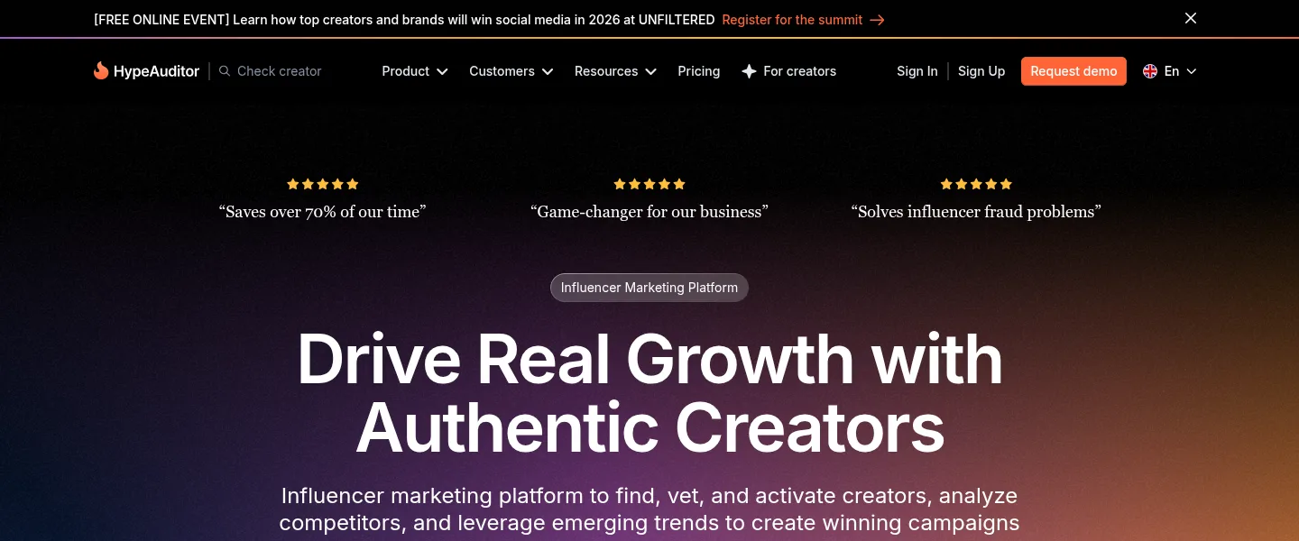 HypeAuditor website, showing the homepage
