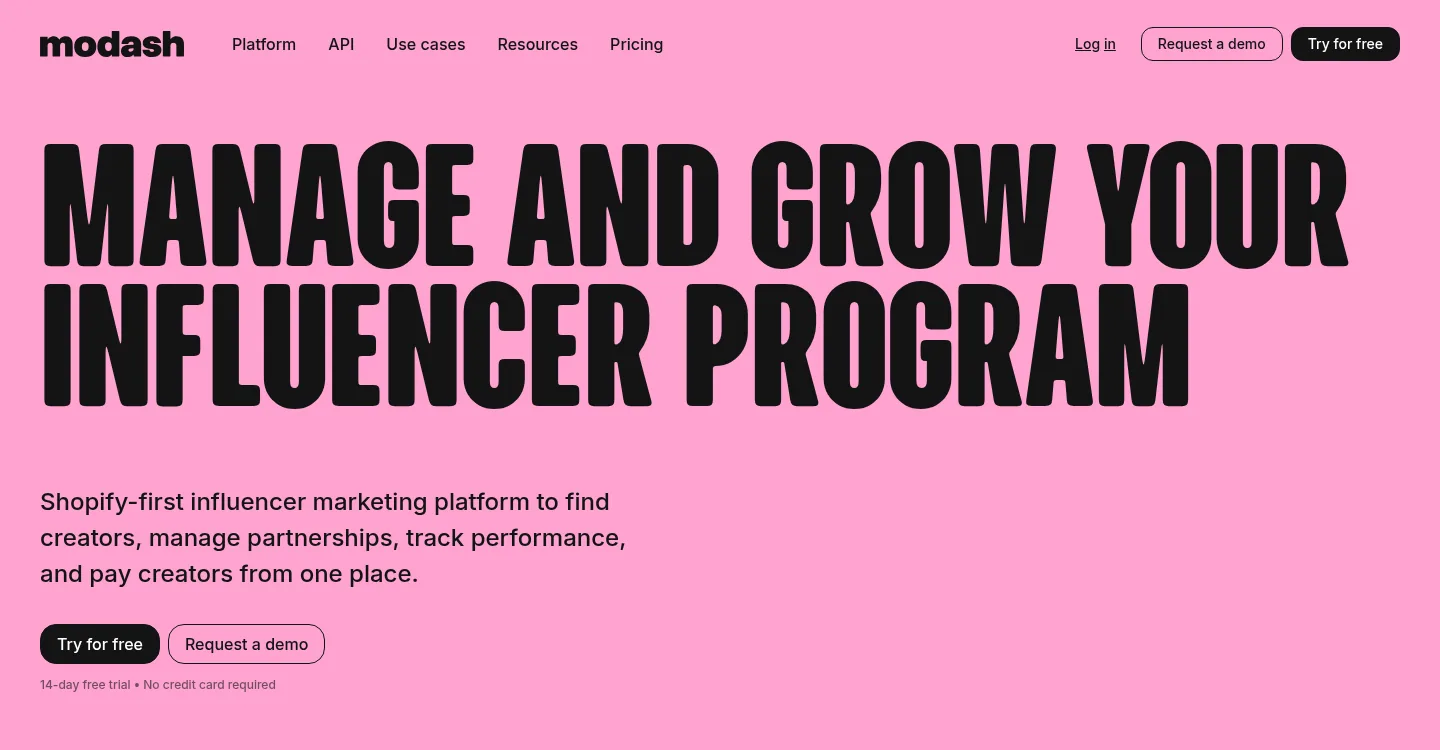 Modash website, showing the homepage