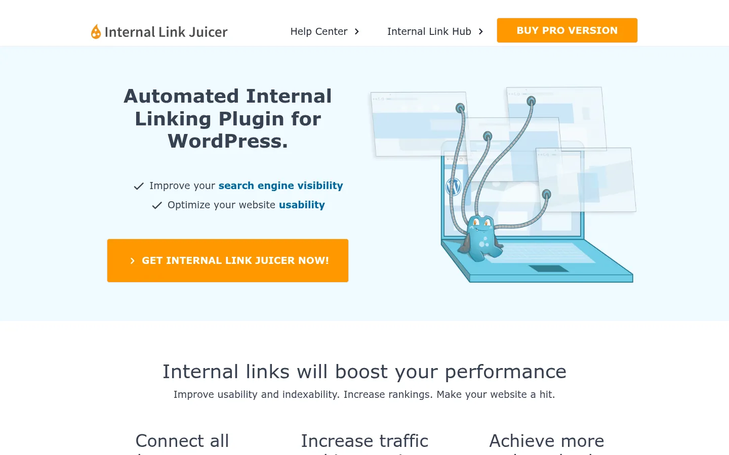 Internal Link Juicer website, showing the homepage