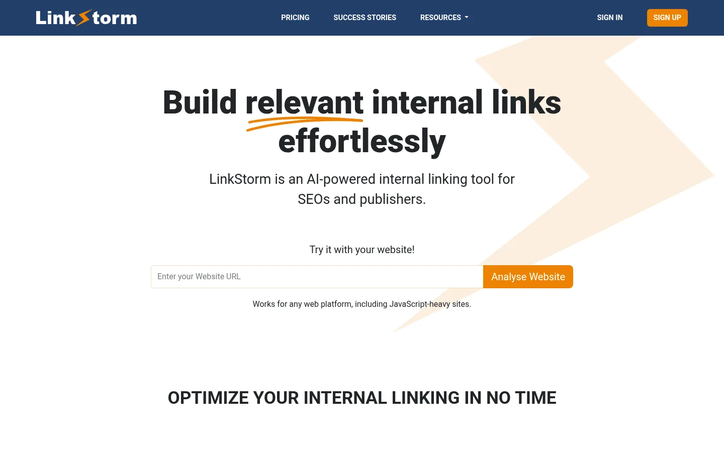 LinkStorm website, showing the homepage