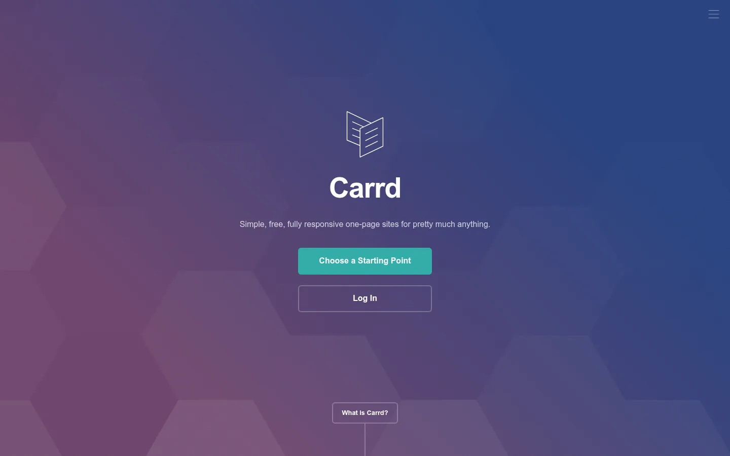 Carrd website, showing the homepage