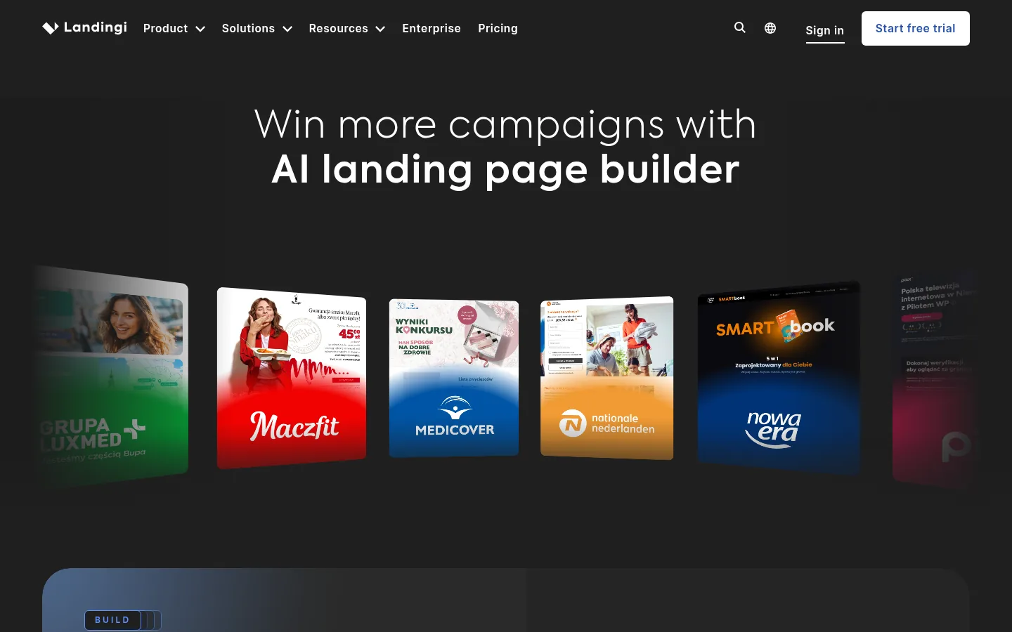 Landingi website, showing the homepage
