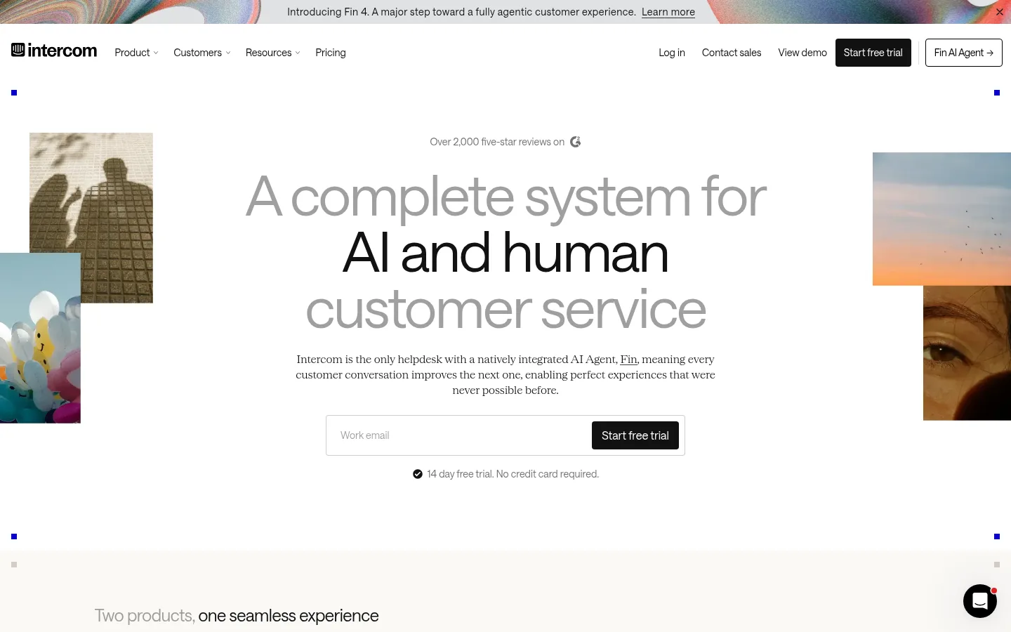 Intercom website, showing the homepage