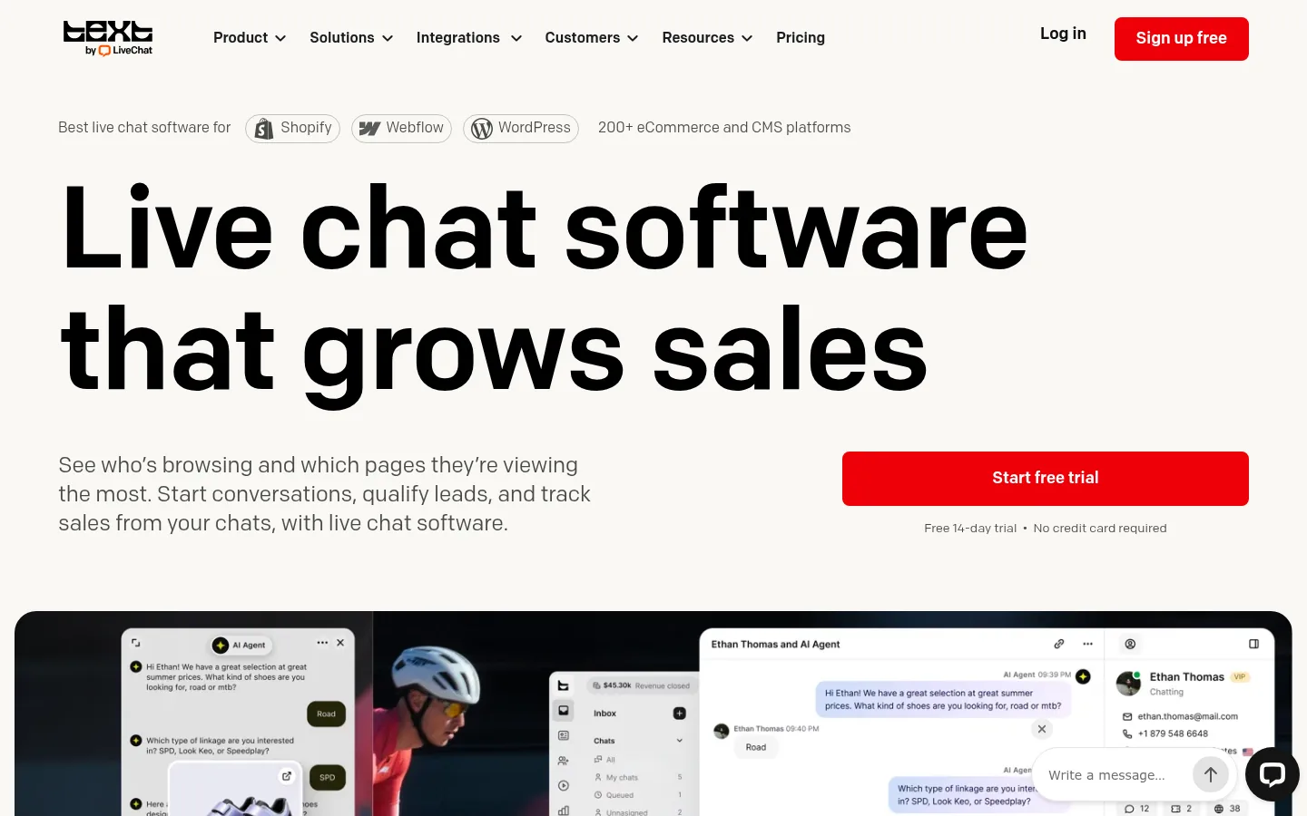LiveChat website, showing the homepage