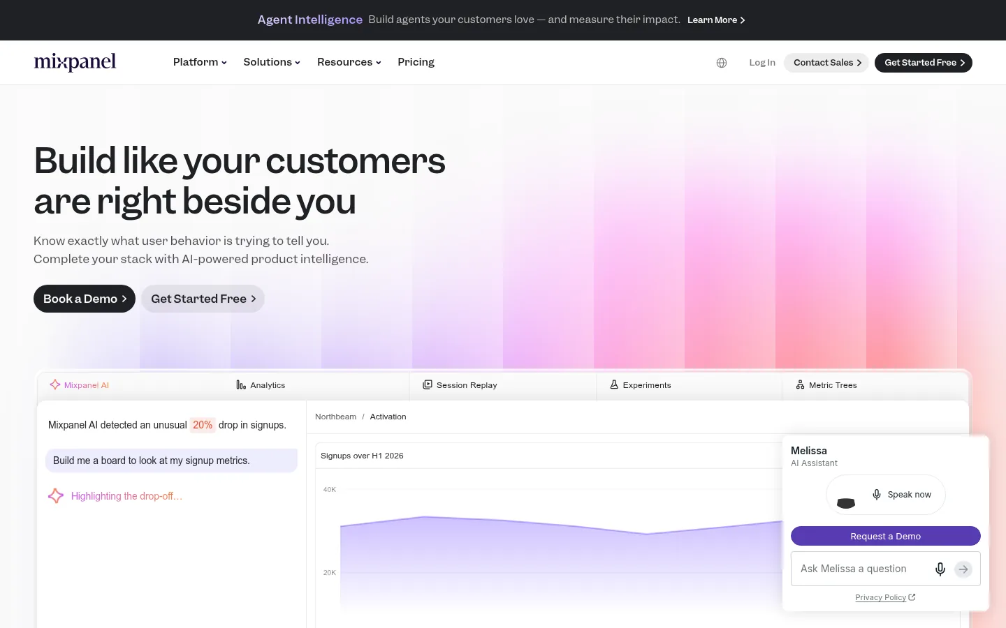 Mixpanel website, showing the homepage