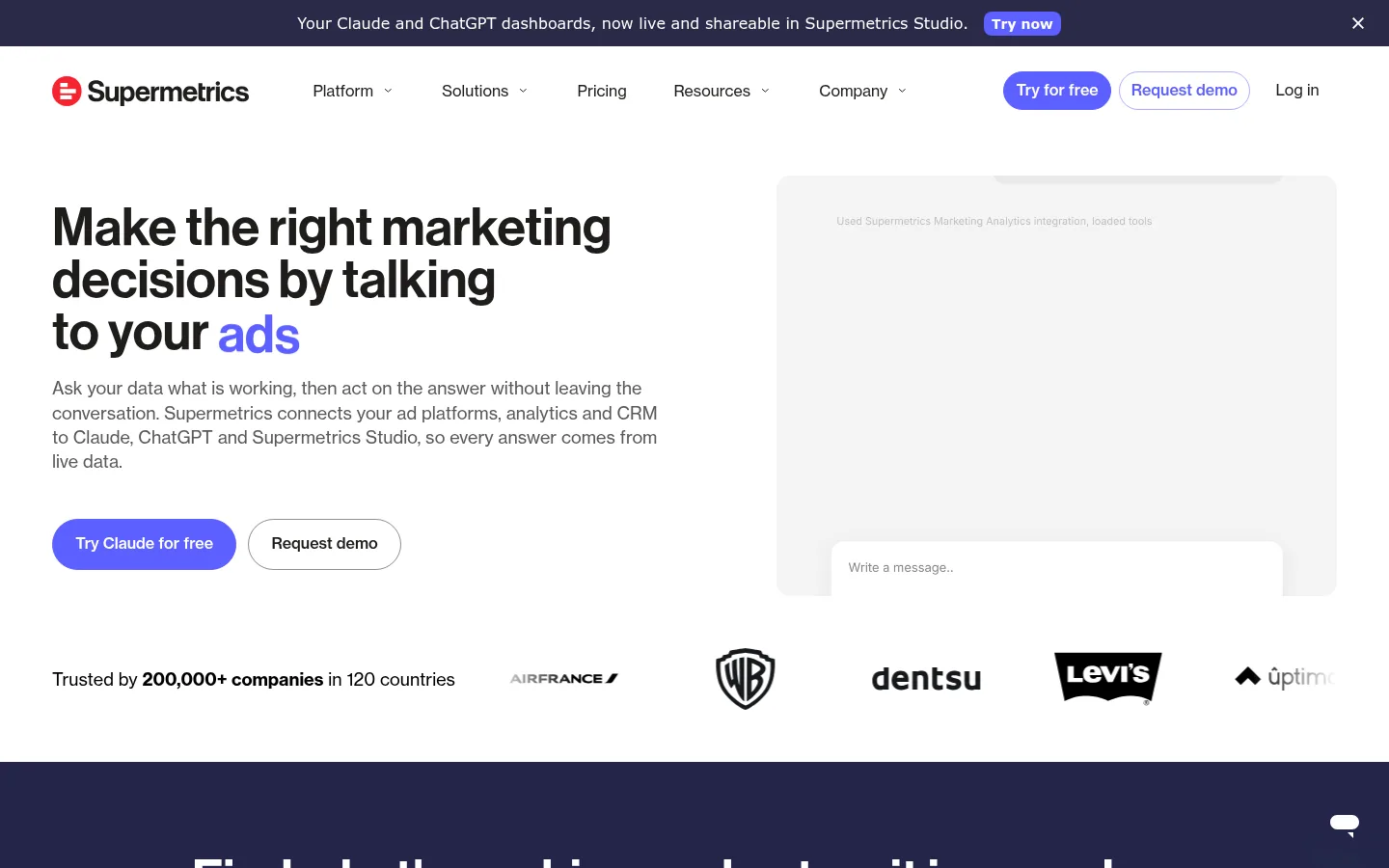 Supermetrics website, showing the homepage