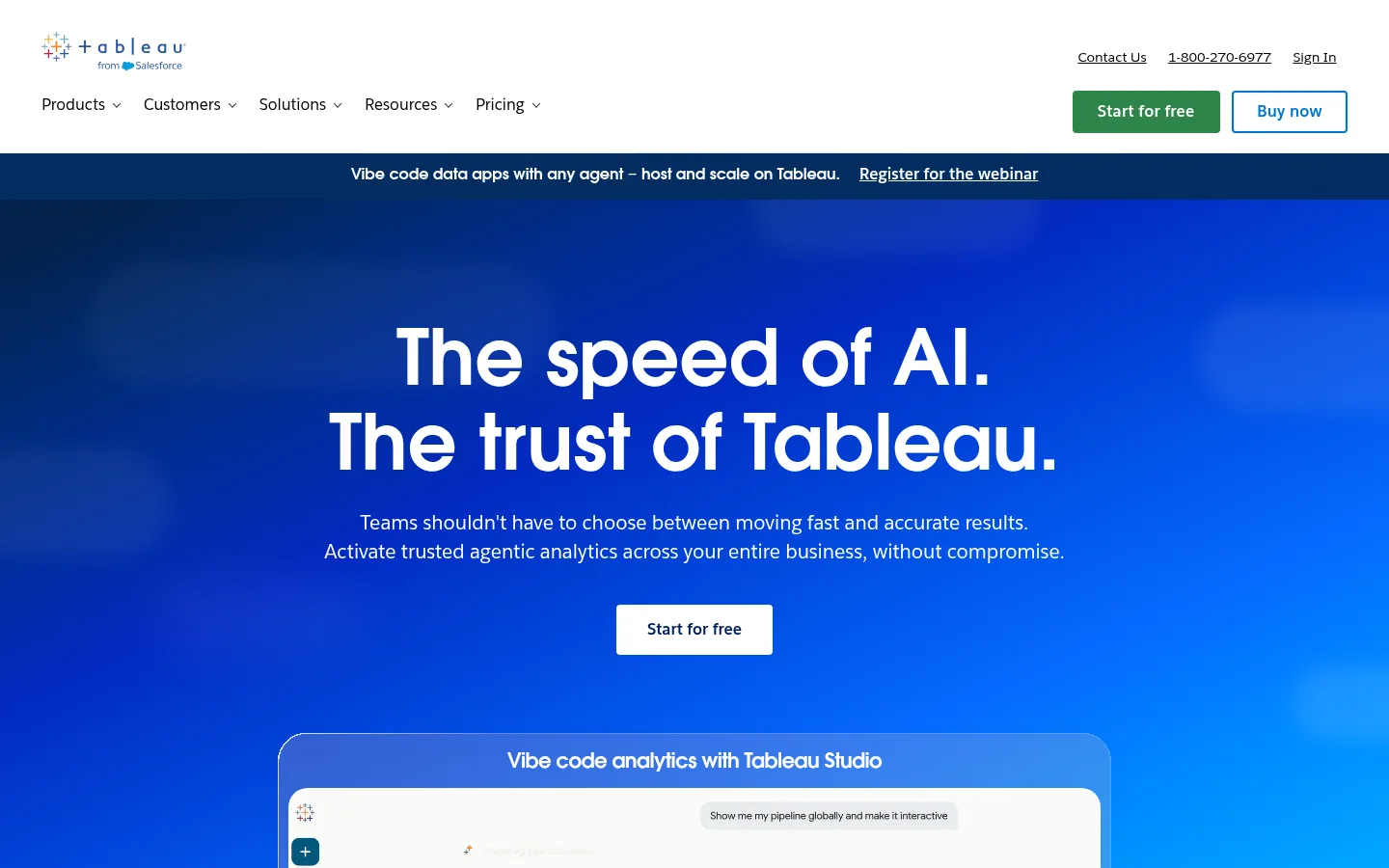 Tableau website, showing the homepage