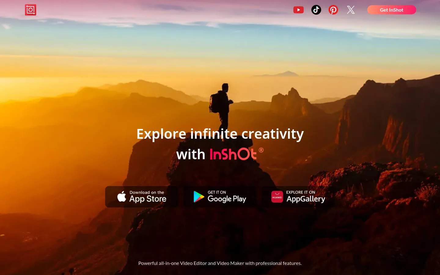 InShot website, showing the homepage