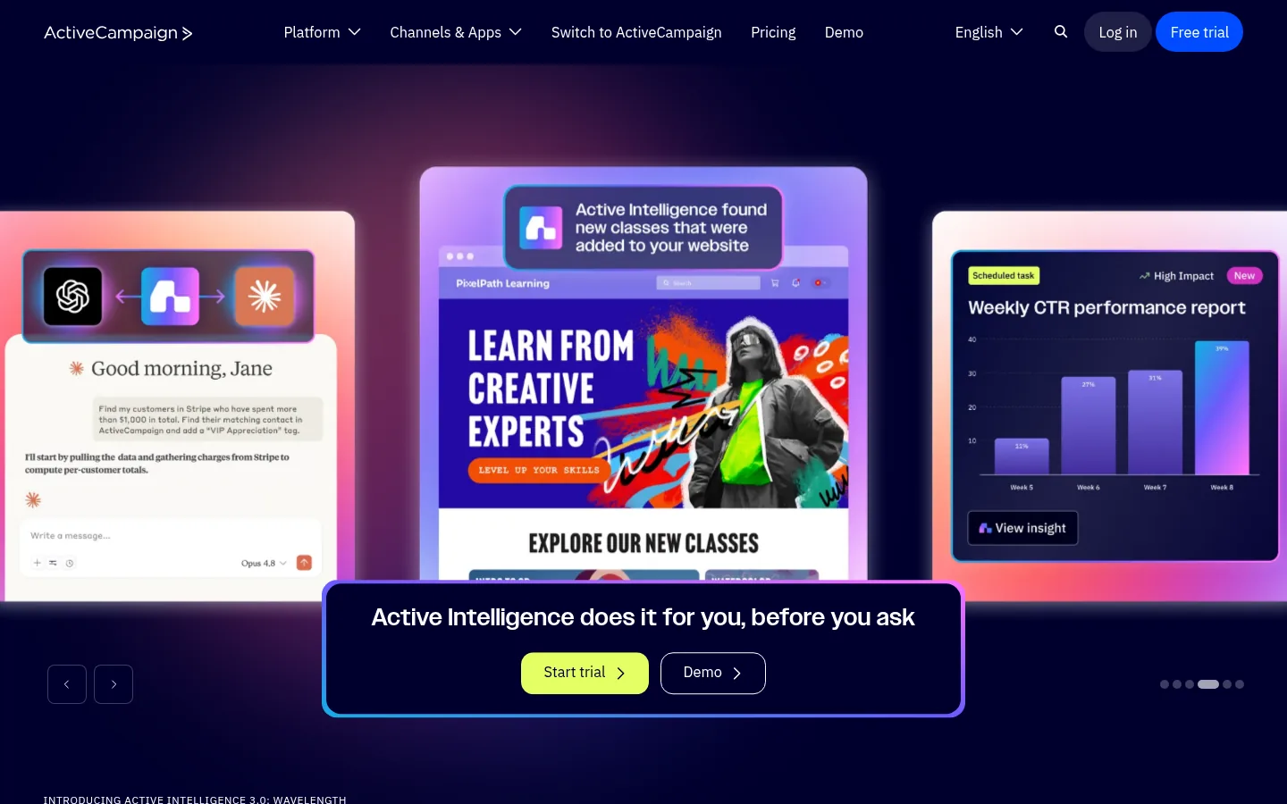 ActiveCampaign website, showing the homepage