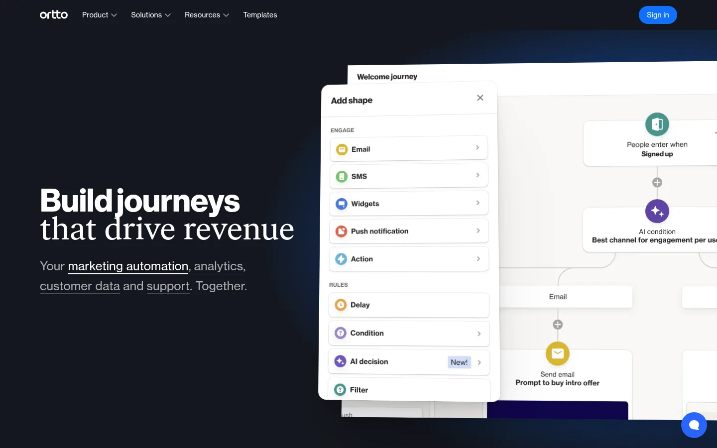 Ortto website, showing the homepage