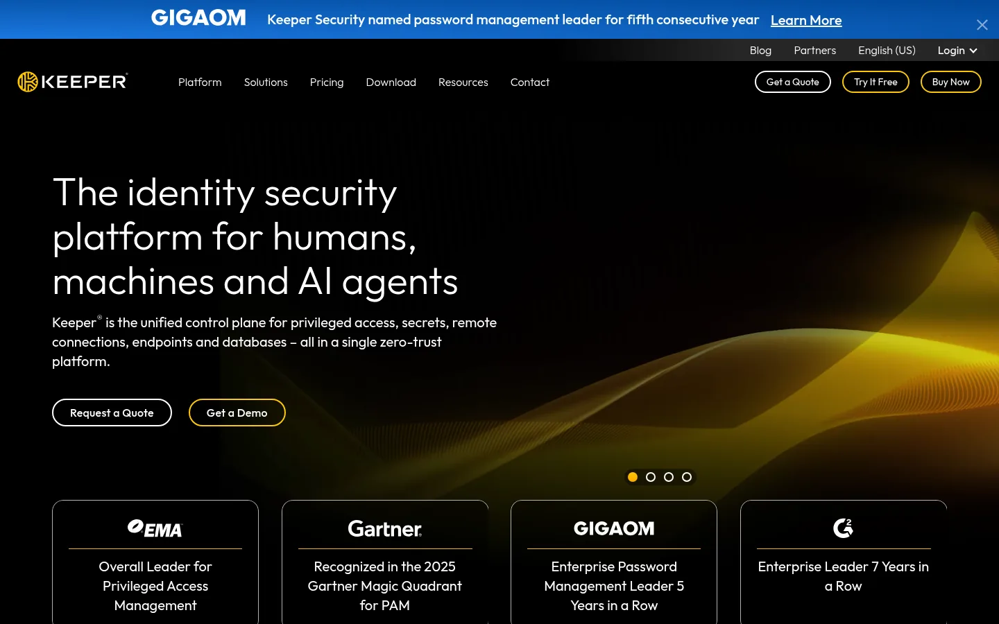 Keeper website, showing the homepage