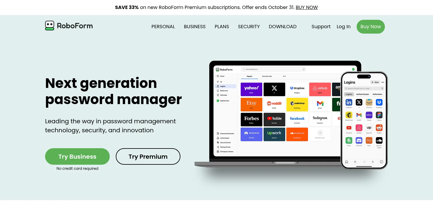 RoboForm website, showing the homepage