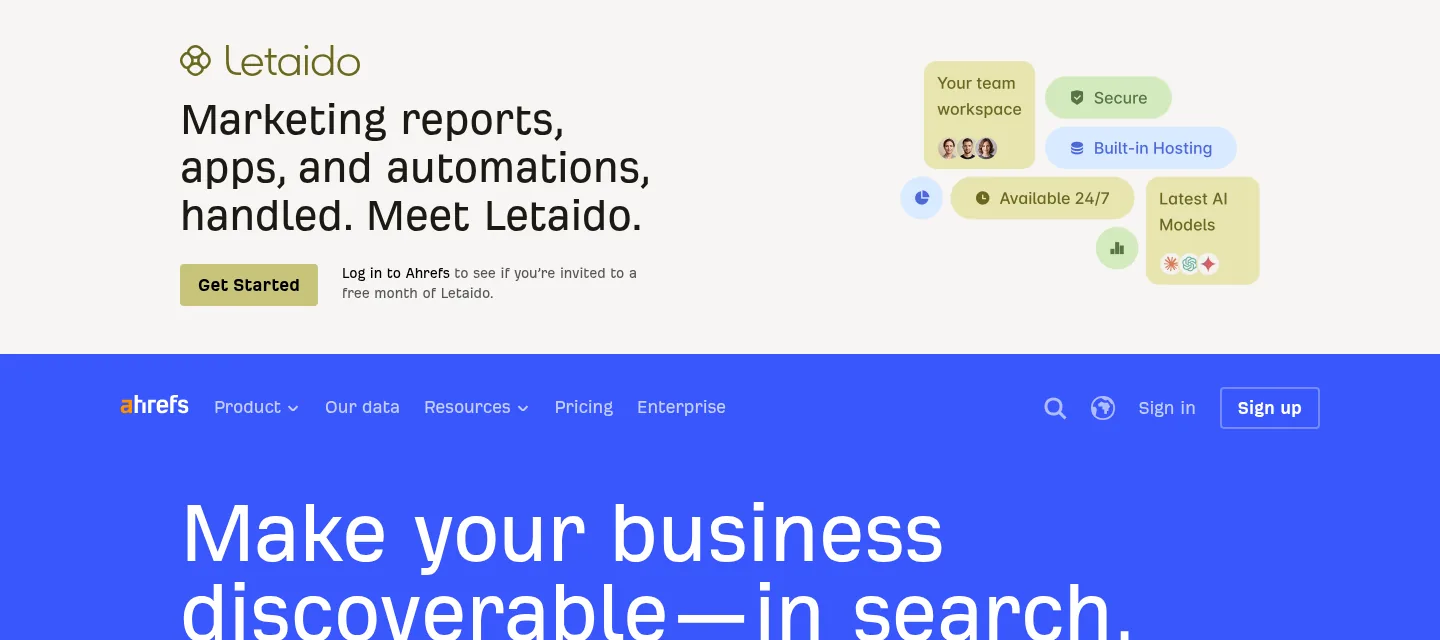 Ahrefs website, showing the homepage