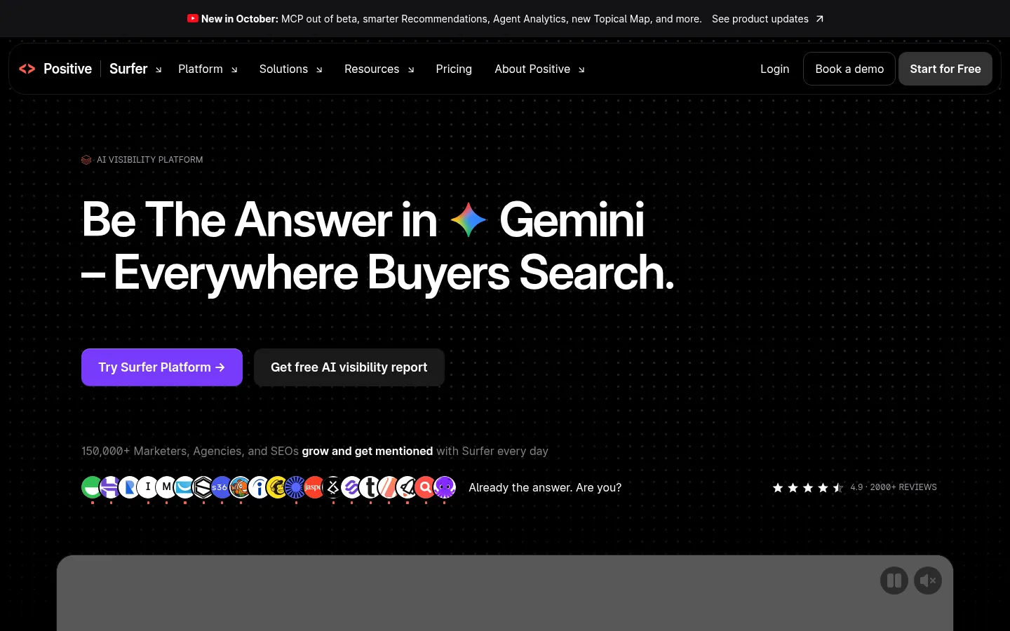 Surfer website, showing the homepage