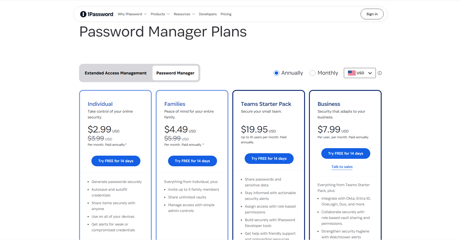 1Password Pricing