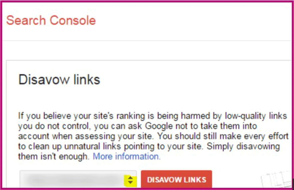 Disavow links tool page on Google Search Console