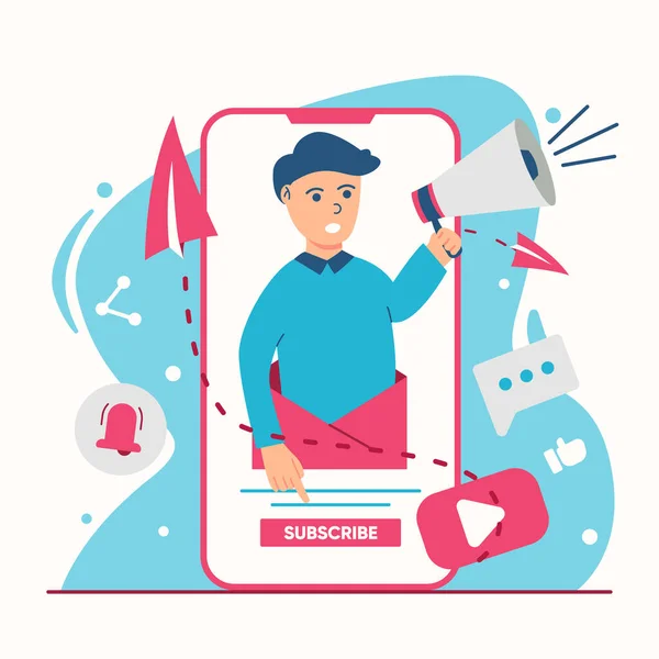 Illustration of a man holding a megaphone trying to promote his channel