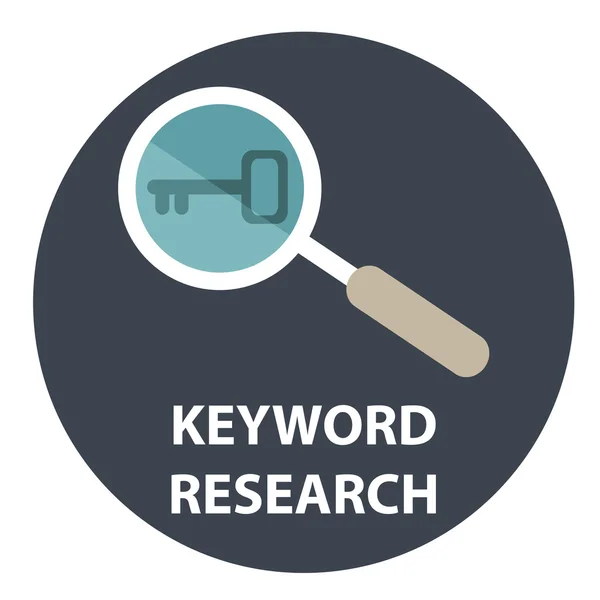 Magnifying glass showing key with a text "Keyword Research"