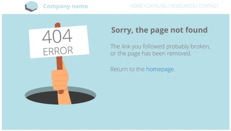 A 404 error page design for a generic company website in blue
