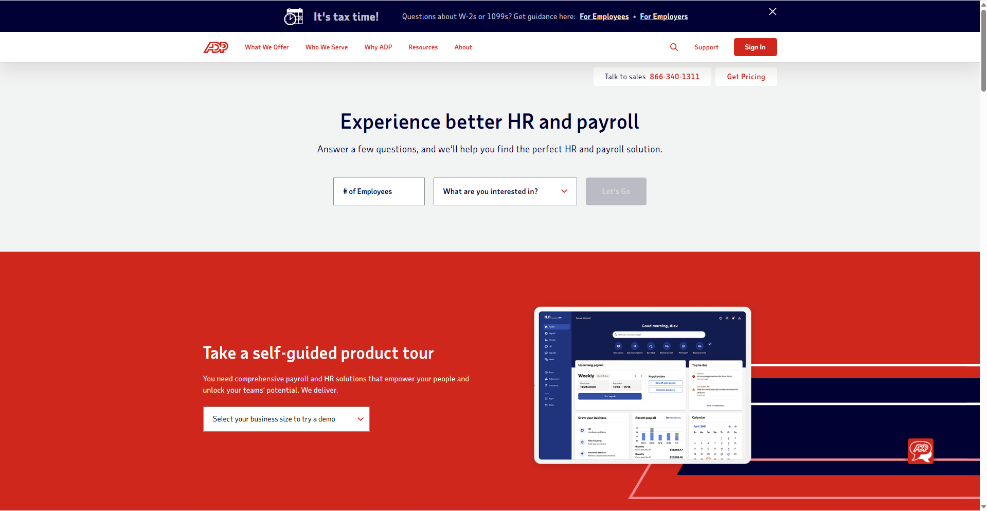 ADP Payroll Management Tool Homepage