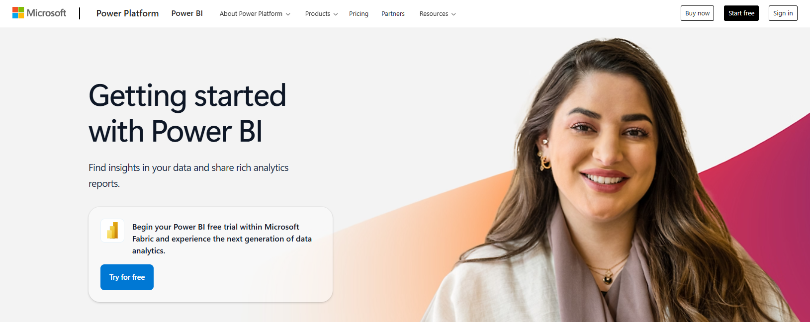 Microsoft Power BI webpage