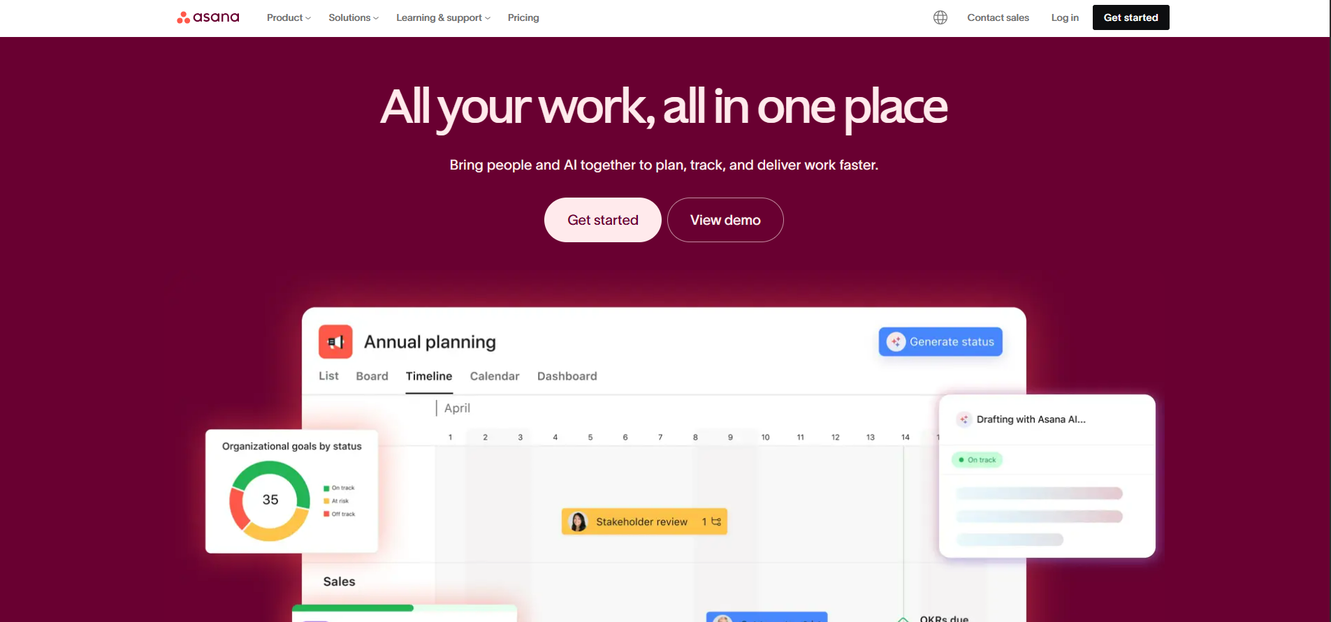 Asana Team Collaboration Tool Homepage