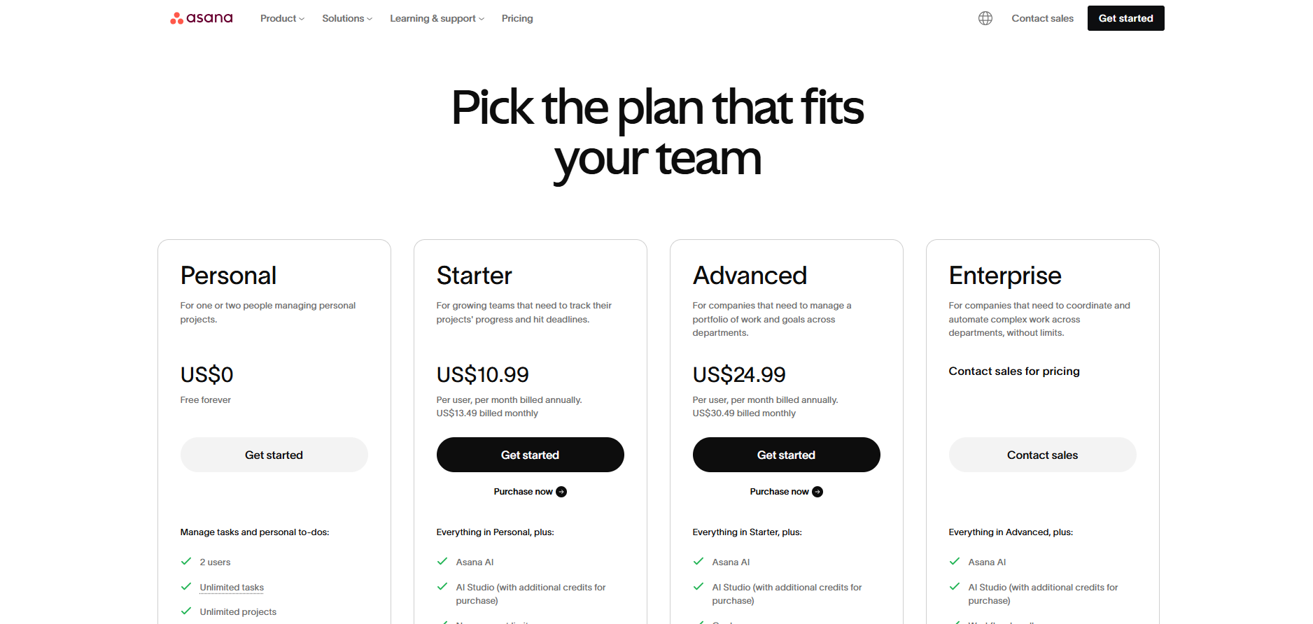 Asana Team Collaboration Tool Pricing