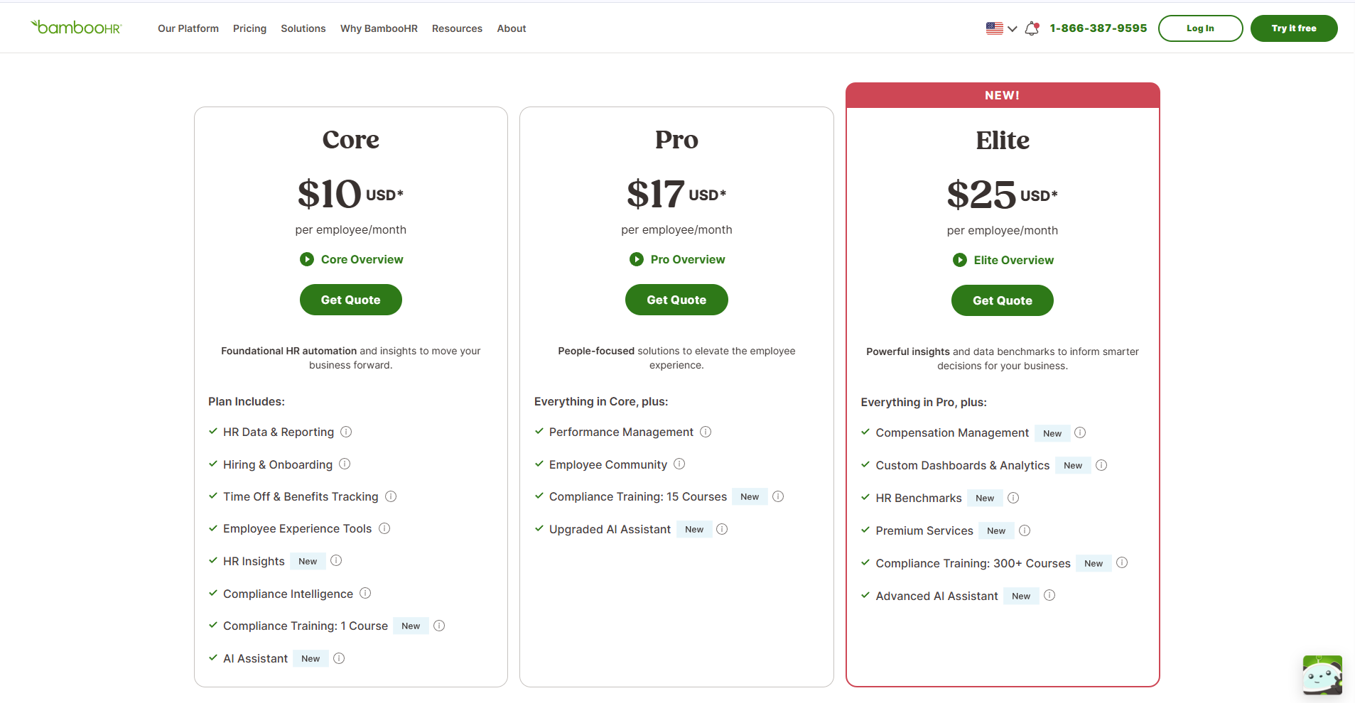 BambooHR Pricing Plans