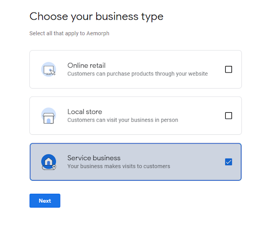 GMB business type option