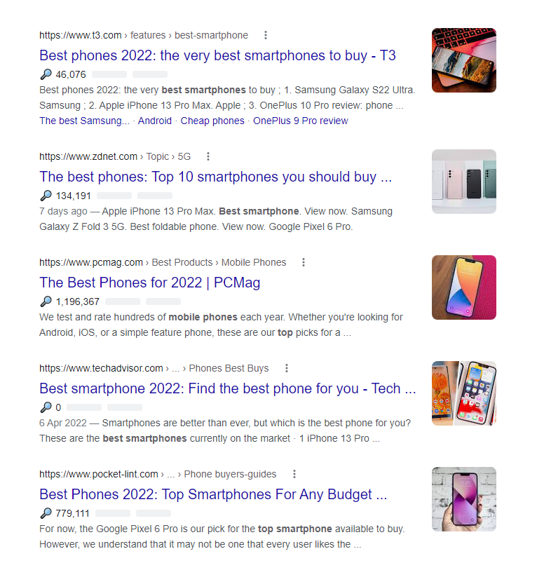 SERP screenshot about best phones