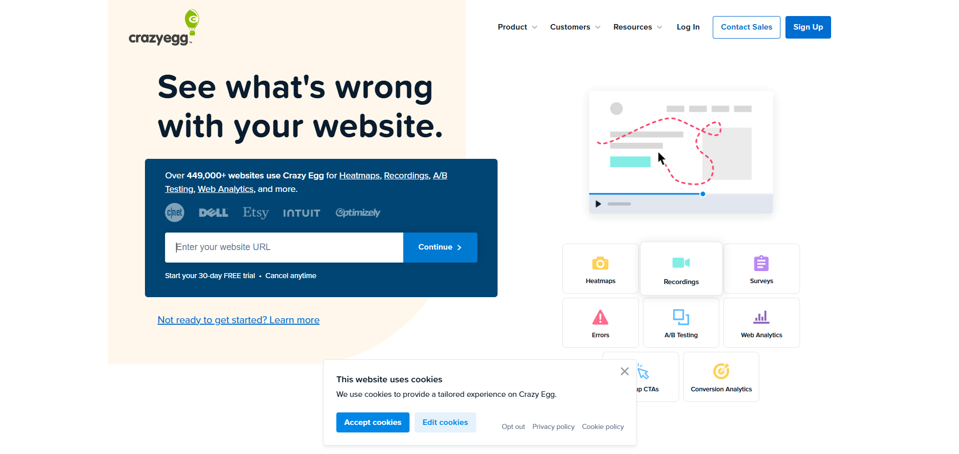 Crazy Egg Conversation Optimisation Tool Homepage