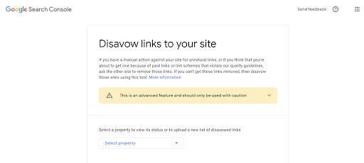 screen capture of disavowing links to your site