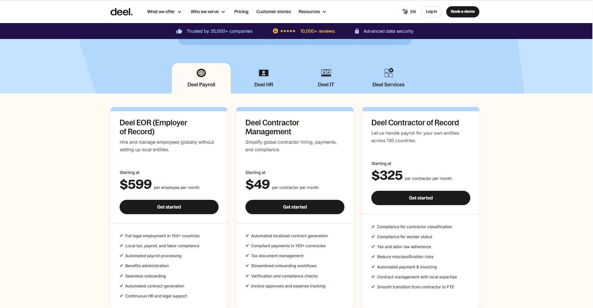 Deel Payroll Management Tool Pricing