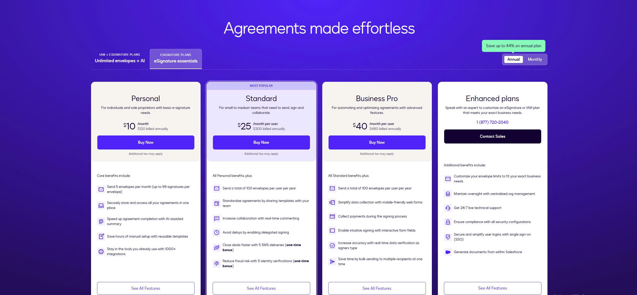 Docusign pricing plans for Personal and Businesses